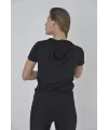 Kadın Kapüşonlu T-Shirt Kısa Kol Bisiklet Yaka Slimfit Tişört   - Siyah