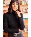 Kadın Kaşkorse Boğazlı Full Likralı Fitilli Body Kazak - Siyah