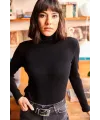 Kadın Kaşkorse Boğazlı Full Likralı Fitilli Body Kazak - Siyah