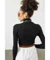 Kadın Kaşkorse Boğazlı Full Likralı Fitilli Body Kazak - Siyah