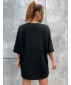 Kadın kelebek Baskılı Oversize kısa kol T-Shirt - Siyah