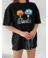 Kadın Kısa kol Tişört Bisiklet Yaka Baskılı Oversize T-Shirt - Siyah