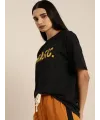 Kadın Kısa Kol Yazlık Tişört Bisiklet Yaka BASIC Baskılı T-Shirt - Siyah