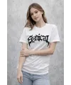 Kadın Kısa Kol Yazlık Tişört Bisiklet Yaka Baskılı Oversize T-Shirt - Beyaz
