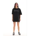 Kadın Kısa Kol Yazlık Tişört Bisiklet Yaka Baskılı Oversize T-Shirt - Siyah