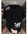 Kadın Kısa Kol Yazlık Tişört Bisiklet Yaka Baskılı Oversize T-Shirt - Siyah