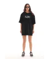 Kadın Kısa Kol Yazlık Tişört Bisiklet Yaka Baskılı Oversize T-Shirt - Siyah