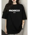 Kadın Kısa Kol Yazlık Tişört Bisiklet Yaka Baskılı Oversize T-Shirt - Siyah