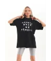 Kadın Kısa Kol Yazlık Tişört Bisiklet Yaka Baskılı Oversize T-Shirt - Siyah