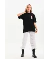 Kadın Kısa Kol Yazlık Tişört Bisiklet Yaka Baskılı Oversize T-Shirt - Siyah