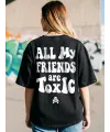 Kadın Kısa Kol Yazlık Tişört Bisiklet Yaka Baskılı Oversize T-Shirt - Siyah