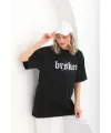 Kadın Kısa Kol Yazlık Tişört Bisiklet Yaka Baskılı Oversize T-Shirt - Siyah