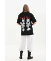 Kadın Kısa Kol Yazlık Tişört Bisiklet Yaka Baskılı Oversize T-Shirt - Siyah