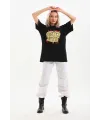 Kadın Kısa Kol Yazlık Tişört Bisiklet Yaka Ejderha Baskılı T-Shirt - Siyah