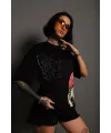 Kadın Mario Baskılı T-Shirt Oversize Kısa kol Bisiklet yaka tişort - Siyah