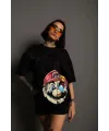 Kadın Mario Baskılı T-Shirt Oversize Kısa kol Bisiklet yaka tişort - Siyah