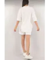 Kadın Nakış İşlemeli Şort Kısa kol Alt-Üst Takım - Beyaz