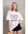 Kadın ön ve arka Baskılı Oversize Kısa kol  T-Shirt - Beyaz