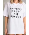 Kadın ön ve arka Baskılı Oversize Kısa kol  T-Shirt - Beyaz