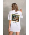 Kadın ön ve arka Baskılı Oversize Kısa kol  T-Shirt - Beyaz