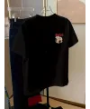 Kadın Ön ve Arka Baskılı T-Shirt Kısa Kol Bisiklet Yaka Regular Fit Tişört - Siyah