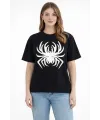 Kadın Örümcek Baskılı Tişört Kısa Kollu Bisiklet Yaka T-Shirt - Siyah