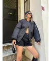 Kadın Oversize Bomber Ceket – Siyah, Fermuarlı, Sokak Modası Tarzı Mont - Siyah