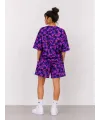 Kadın Oversize Kalıp Pubg Bape X Shark Nakışlı Cepli Şort Takım - Mor