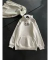 Kadın Oversize Kapüşonlu Cepli Baskılı 3 İplik Pamuklu Hoodie Sweatshirt - Beyaz