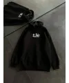 Kadın Oversize Kapüşonlu Cepli Baskılı 3 İplik Pamuklu Hoodie Sweatshirt - Siyah