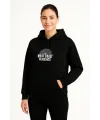 Kadın Oversize Kapüşonlu Cepli Baskılı 3 İplik Pamuklu Hoodie Sweatshirt - Siyah
