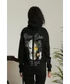 Kadın Oversize Kapüşonlu Cepli Baskılı 3 İplik Pamuklu Hoodie Sweatshirt -  Siyah