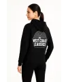 Kadın Oversize Kapüşonlu Cepli Baskılı 3 İplik Pamuklu Hoodie Sweatshirt - Siyah