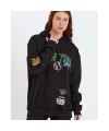 Kadın Oversize Kapüşonlu Cepli Ön Kol Baskılı 3 İplik Pamuklu Hoodie Sweatshirt - Siyah