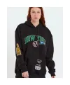 Kadın Oversize Kapüşonlu Cepli Ön Kol Baskılı 3 İplik Pamuklu Hoodie Sweatshirt - Siyah