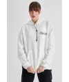 Kadın Oversize Kapüşonlu Cepli TUPAC Baskılı 3 İplik Pamuklu Hoodie Sweatshirt - Beyaz