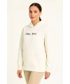 Kadın Oversize Kapüşonlu Kanguru Cepli Baskılı 3 İplik Pamuklu Sweatshirt Hoodie -   Beyaz