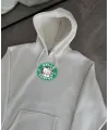 Kadın Oversize Kapüşonlu Kanguru Cepli Baskılı 3 İplik Pamuklu Sweatshirt Hoodie -   Beyaz