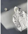 Kadın Oversize Kapüşonlu Kanguru Cepli Baskılı 3 İplik Pamuklu Sweatshirt Hoodie -   Beyaz