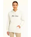Kadın Oversize Kapüşonlu Kanguru Cepli Baskılı 3 İplik Pamuklu Sweatshirt Hoodie -   Beyaz