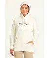 Kadın Oversize Kapüşonlu Kanguru Cepli Baskılı 3 İplik Pamuklu Sweatshirt Hoodie -   Beyaz
