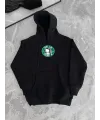 Kadın Oversize Kapüşonlu Kanguru Cepli Baskılı 3 İplik Pamuklu Sweatshirt Hoodie -   Siyah