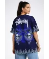 Kadın Oversize Tişört Dragon & Kuru Kafa Baskılı Bisiklet Yaka T-Shirt - Lacivert