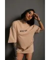 Kadın Oversize Tişört Golf GTI Retro Araba Baskılı T-shirt - Bej