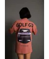 Kadın Oversize Tişört Golf GTI Retro Araba Baskılı T-shirt  - Gül Kurusu