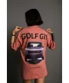 Kadın Oversize Tişört Golf GTI Retro Araba Baskılı T-shirt  - Gül Kurusu