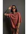 Kadın Oversize Tişört Golf GTI Retro Araba Baskılı T-shirt  - Gül Kurusu