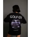 Kadın Oversize Tişört Golf GTI Retro Araba Baskılı T-shirt- Siyah