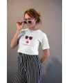 Kadın Özel Baskılı Modern Fit %100 Pamuk Bisiklet Yaka T-Shirt