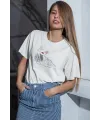 Kadın Özel Baskılı Modern Fit %100 Pamuk Bisiklet Yaka T-Shirt